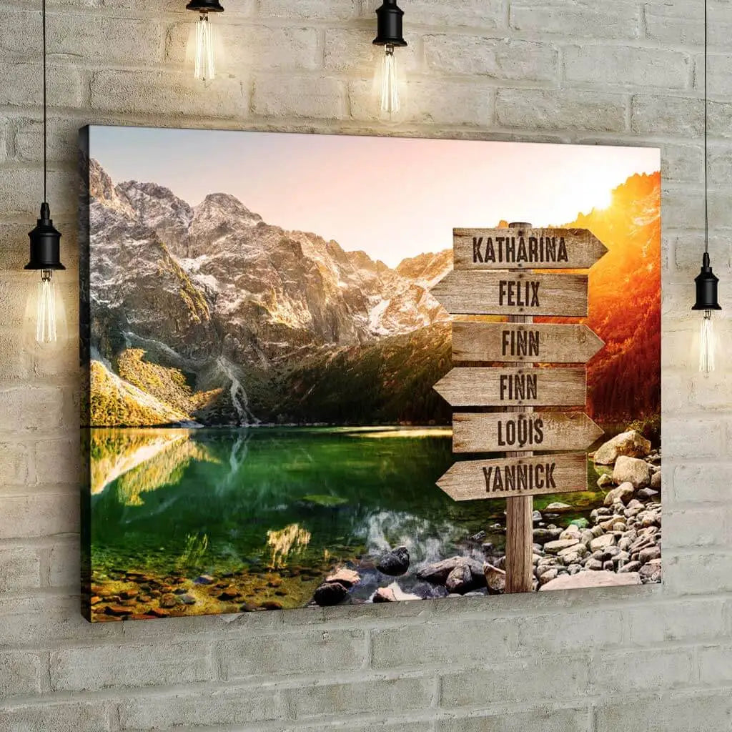 Mountain Lake - Signpost - Personalized Custom Canvas