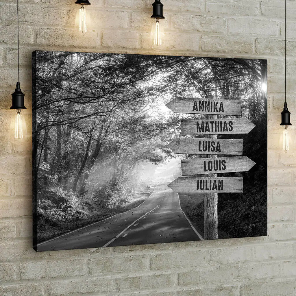 Automn Road - Signpost - b/w - Personalized Custom Canvas