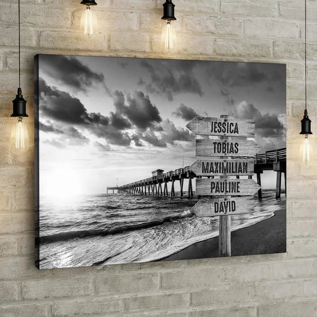 Pier - Signpost - b/w - Personalized Custom Canvas